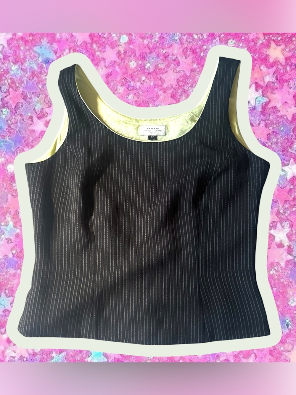Tahari Arthur S Levine pinstripe tank top shell blouse 6 P 90s y2k style retro